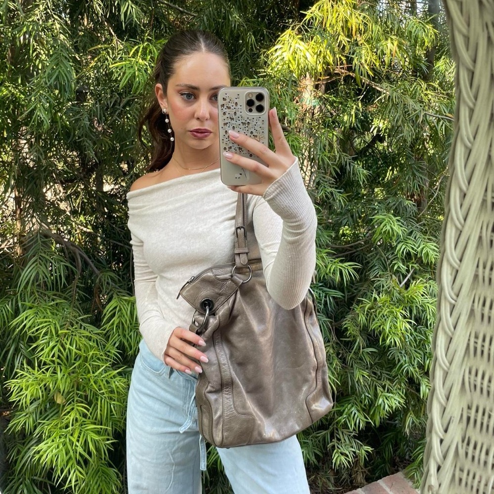 Y2k gray Marciano large leather tote shoulder bag